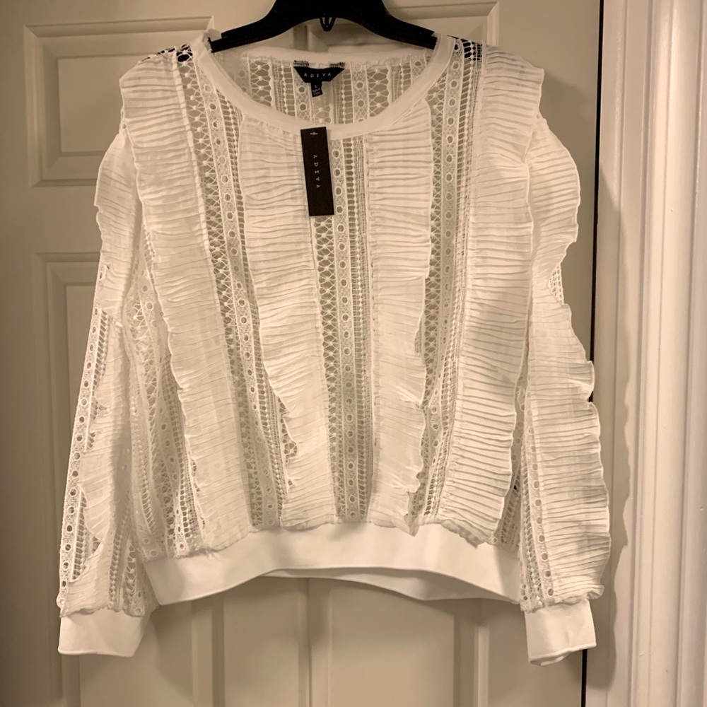 White ribbon shirt.